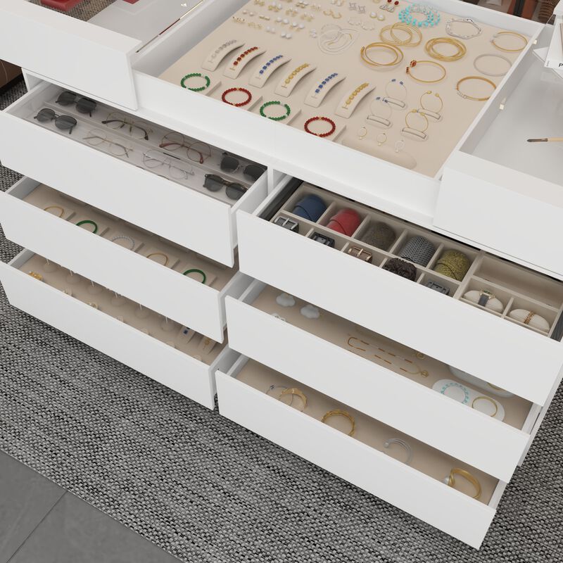 FUFU&GAGA 91.1" Modern Dresser and Vanity Combo with Spacious Storage Drawers, (91.1" W x 31.5" D x 35.8" H),White