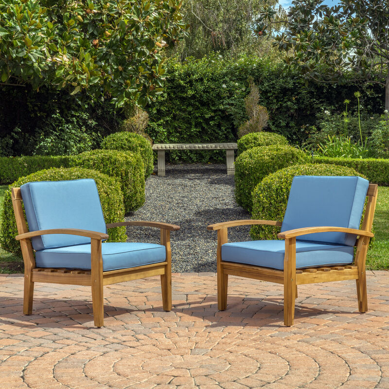 Merax Outdoor Acacia Wood Chairs Set of 2 - Deep Seat  with Weatherproof Cushions