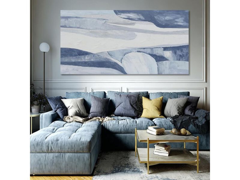 Abstract Blue White Canvas Wall Art Minimalist Landscape Decor for Living Room image number 1
