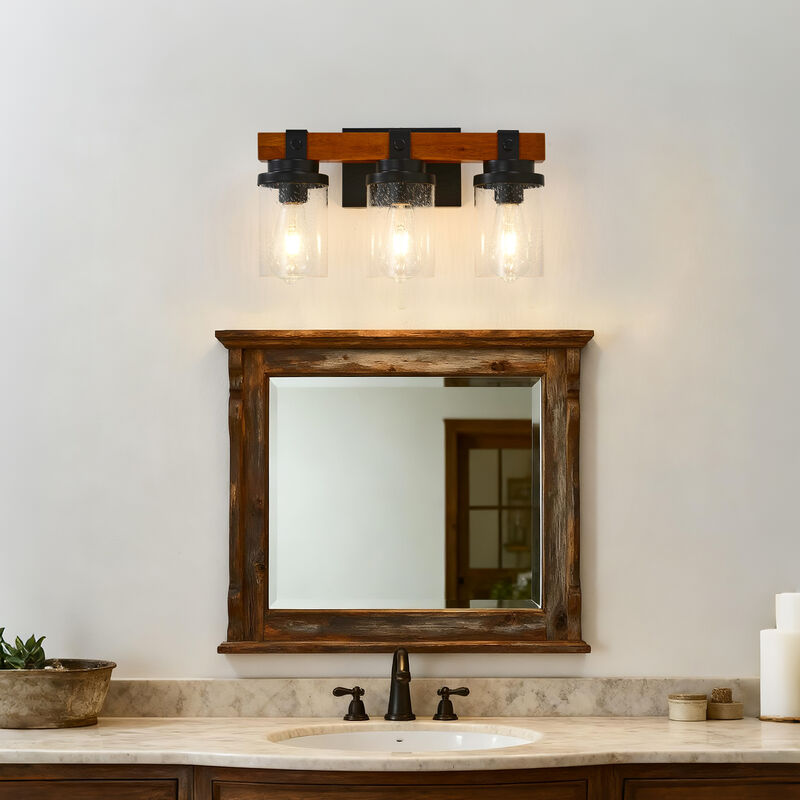 ELEMENT ACE 3-Light Wall Mounted Vanity Lighting Fixture with Clear Glass Shades Rustproof Corrosion Resistant for Bathroom Bedroom Hallway Entryway image number 4