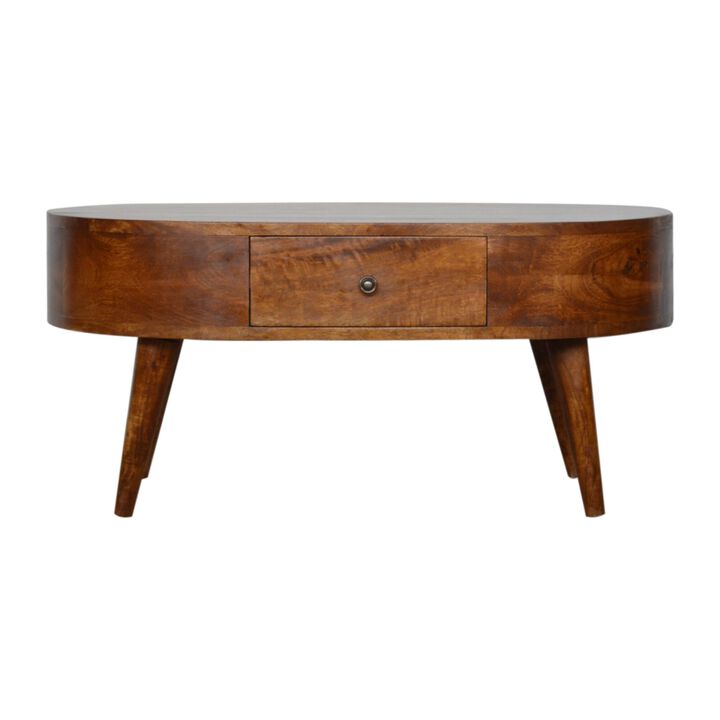 Chestnut Rounded Solid Wood 2 Drawer Coffee Table