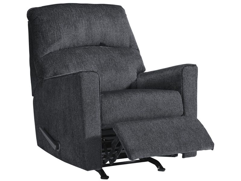Fabric Upholstered Rocker Recliner with Tufted Back, Charcoal Gray-Benzara