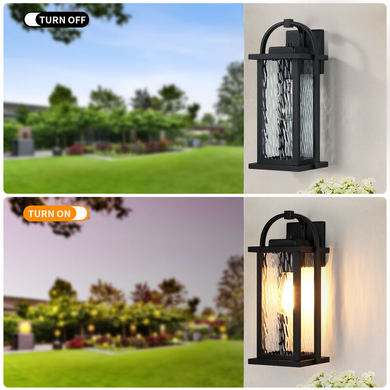 15.25 in. 1-Light Black Outdoor Wall Lantern with Clear Water Glass Shade image number 5