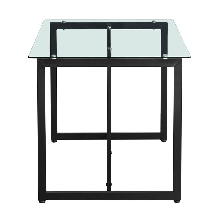 47'' Iron Dining Table with Tempered Glass Top, Clear Black