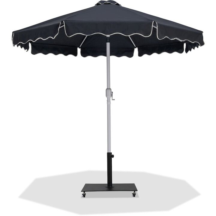 Meridian Furniture Amalfi Black With Cream Piping / Matte Black Metal Patio Umbrella with Base Sets