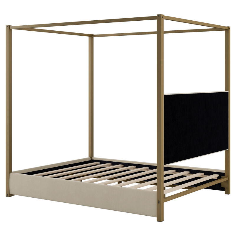 Whisen Queen Size Upholstery Canopy Platform Bed with Headboard and Metal Frame