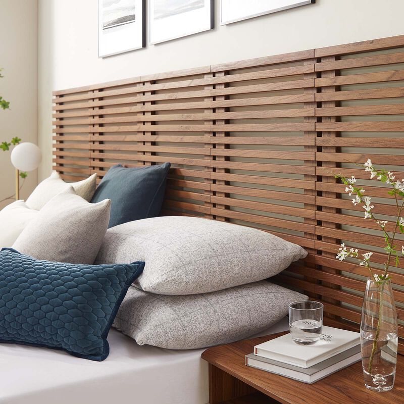 Modway - Render Wall Mount Queen Headboard and Modern Nightstands Walnut image number 6