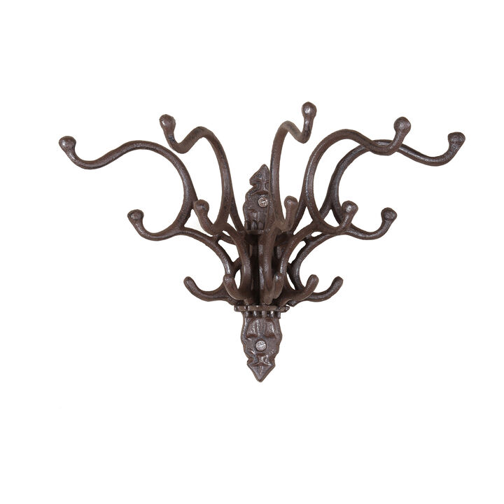 Antique Decorative Cast Iron Multi Hook Wall Hanger with 15 Hooks