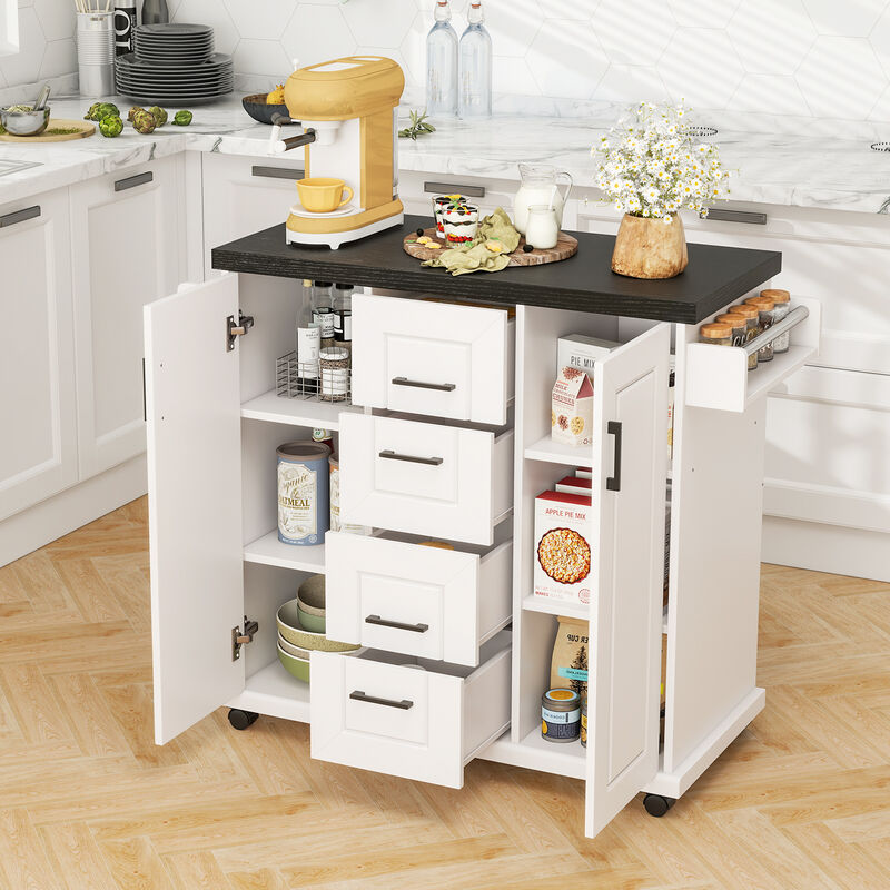 Rolling Kitchen Island Cart with Storage Cabinets and Wheels for Easy Mobility