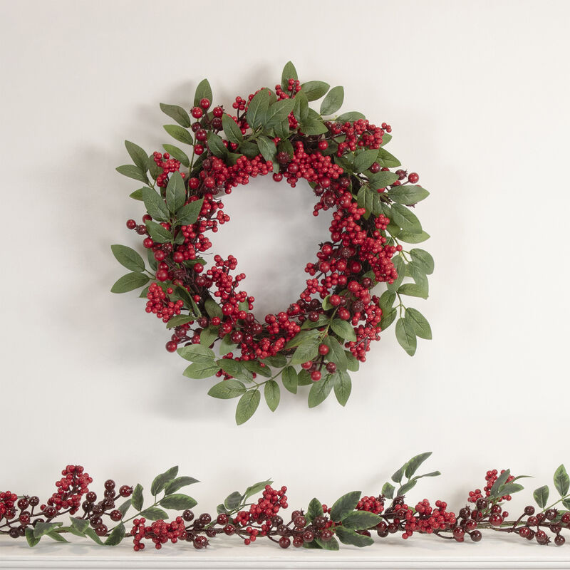 5' x 3.25" Red Berries with Leaves Artificial Christmas Garland  Unlit