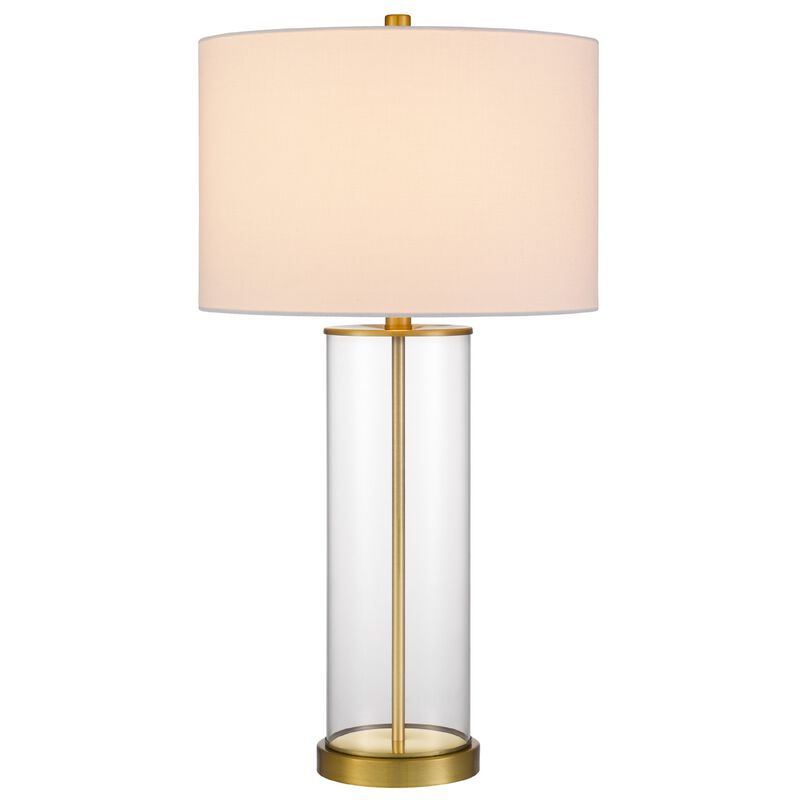 Table Lamp Set of 2, Off White Shade, Round Glass Base, Brass Accents image number 2