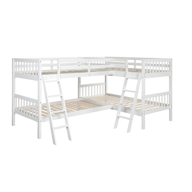 L-Shaped Bunk Bed with Ladder, Twin Size-Gray