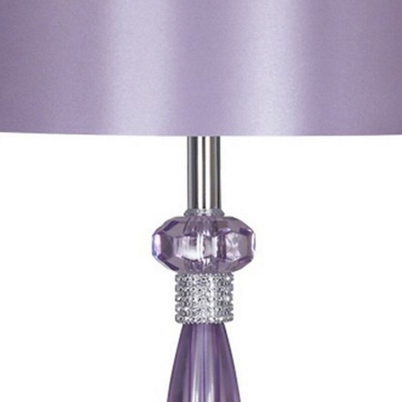 Acrylic and Metal Base Table Lamp with Fabric Shade, Purple-Benzara