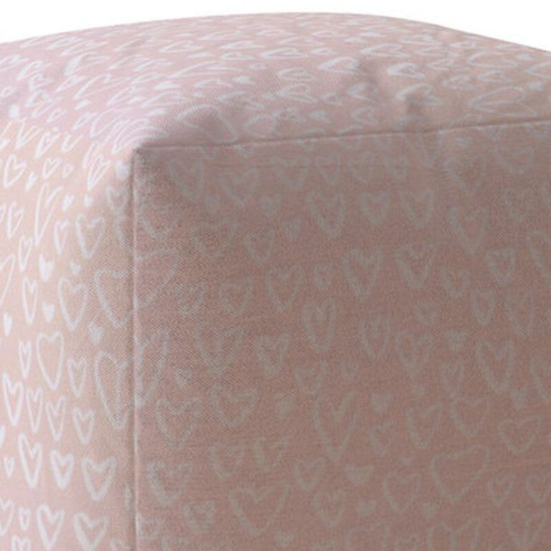 Homezia 17" Pink Cotton Abstract Pouf Ottoman