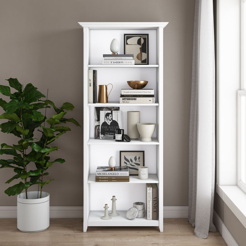Amherst 30 inch Wide Solid Wood Transitional 5 Shelf Bookcase in White image number 1