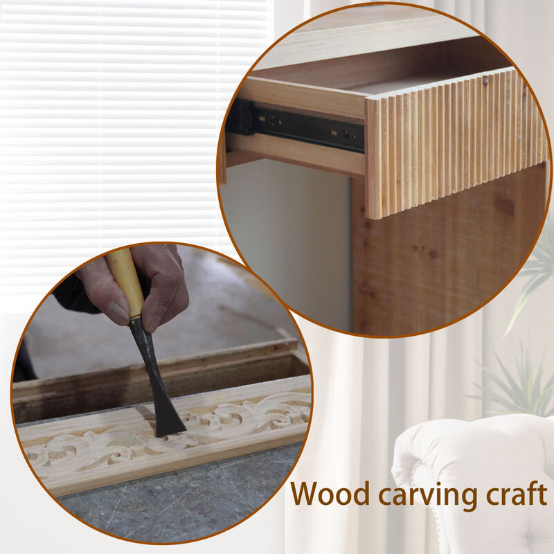 GOODSILO Rustic Wooden Console Table with Drawer Minimalist Design Ribbed Texture Natural Finish image number 8