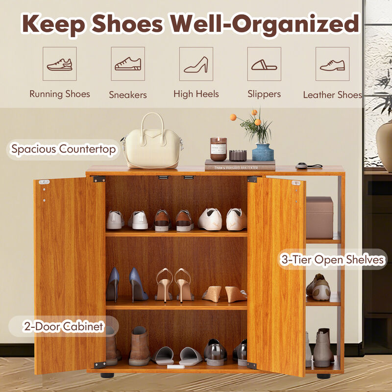 Entryway 3-Tier Shoe Cabinet with Doors and Customizable Open Shelves image number 6