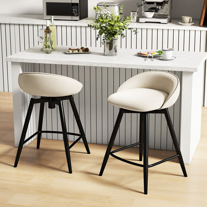 Comfortable Upholstered Bar Stools with Backrest and Footrest, Set of 2