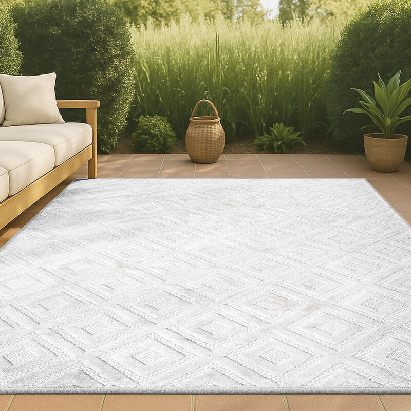 Portmany Neutral Diamond Trellis Indoor/Outdoor Area Rug