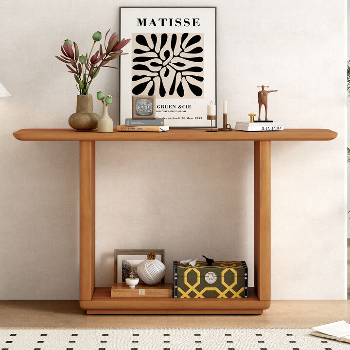 Whisen Modern Console Table, Minimalist U-Base, Acacia Veneer Top