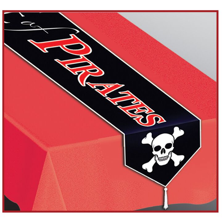 Club Pack of 12 Red and Black "BEWARE of PIRATES" Table Runners 6'