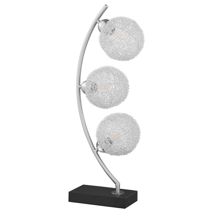 Udia Table Lamp with Woven Silver Metal Mesh Spherical Shades, Black - Benzara