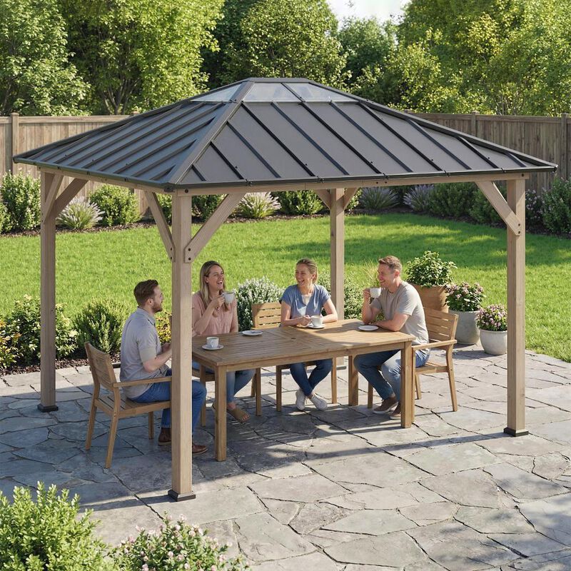 Hivvago 10x12 Hardtop Wood Gazebo Pavilion image number 7