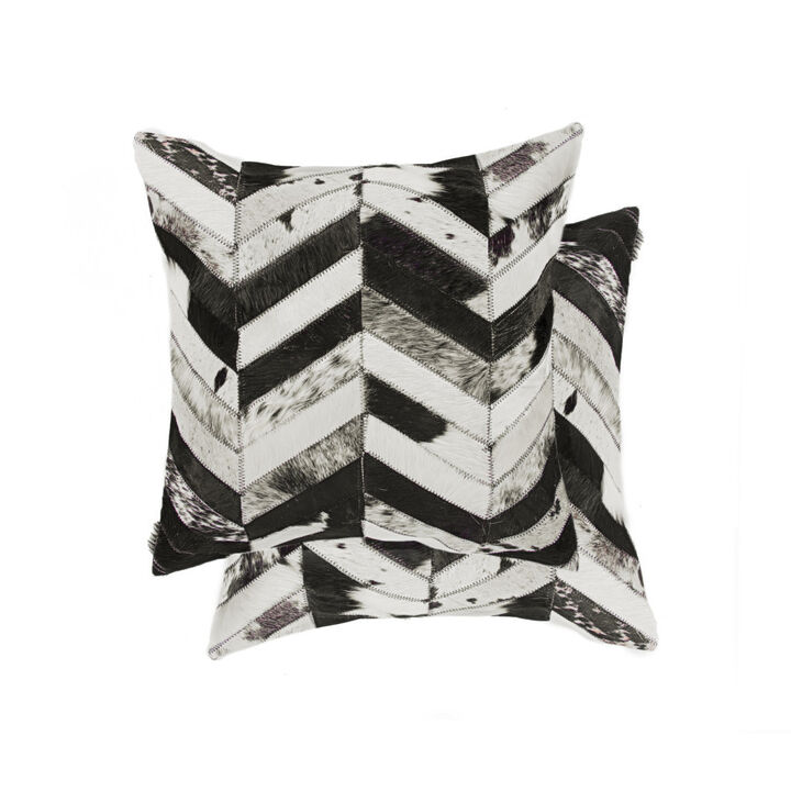 HomeRoots Set of Two 18" Black and Natural Chevron Cowhide Throw Pillows