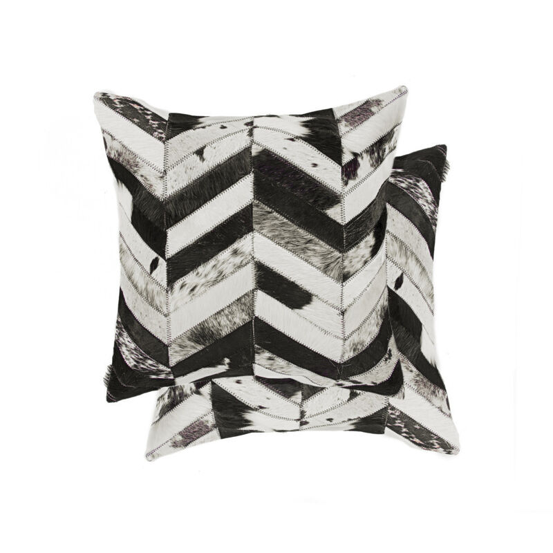HomeRoots Set of Two 18" Black and Natural Chevron Cowhide Throw Pillows image number 0