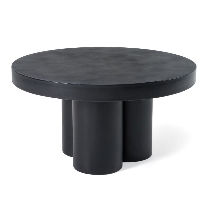 Cid Run Coffee Table, Abstract Black Concrete Base, Round 30 Inch Top