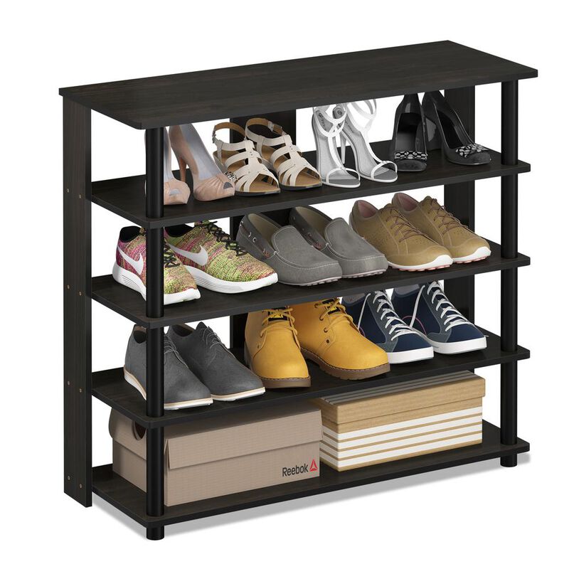 Turn-N-Tube 5 Tier Wide Shoe Rack, Espresso/Black
