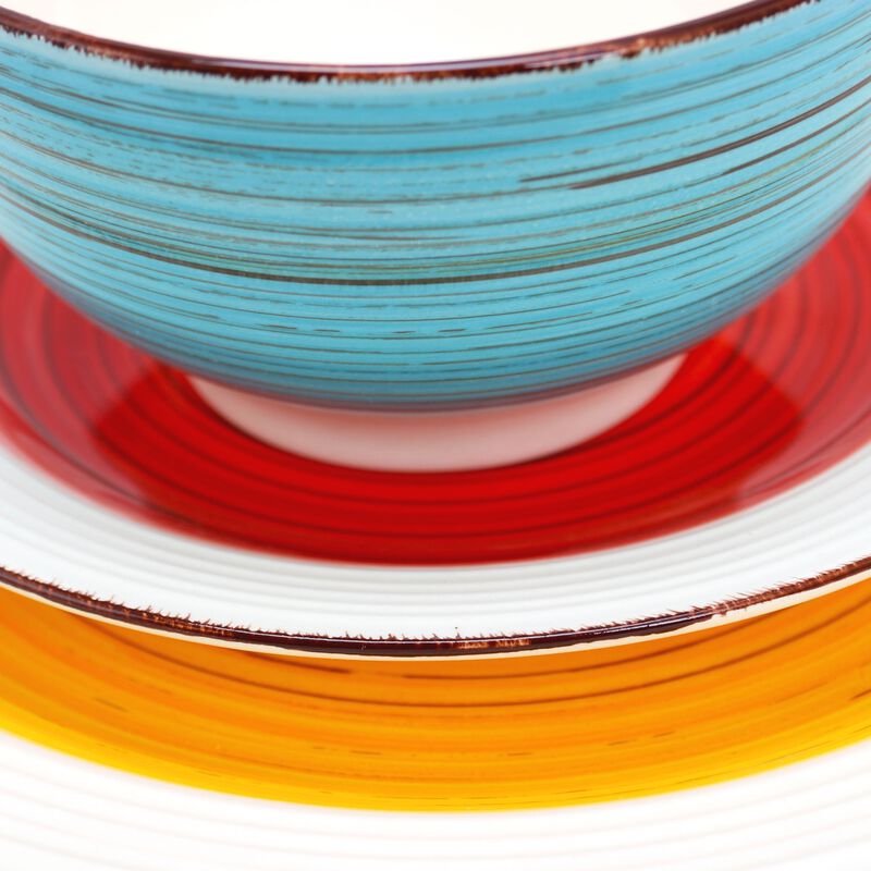 Gibson Home Confetti Band 12 Piece Mix and Match Round Ceramic Dinnerware Set in Assorted Colors