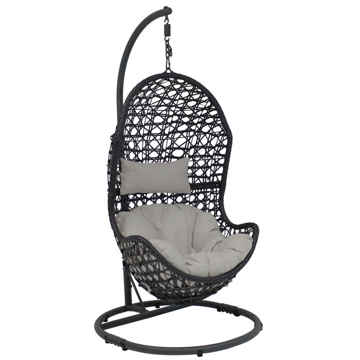 Sunnydaze Resin Wicker Basket Egg Chair with Steel Stand/Cushions