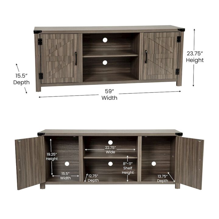 Flash Furniture Farmhouse Barn Door TV Stand-Gray Wash Oak for TV's up to 65 ines-59"