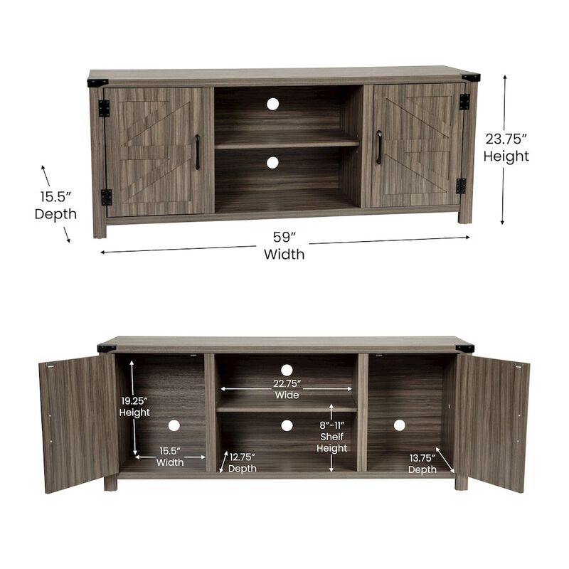 Flash Furniture Farmhouse Barn Door TV Stand-Gray Wash Oak for TV's up to 65 ines-59" image number 1