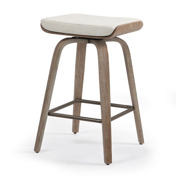 Glamour Home Set of 2 Beatrix Beige Woven Fabric Counter Stool with Natural Wood Legs