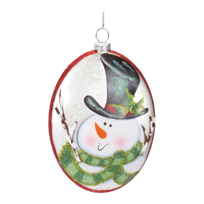 Glass Snowman Disc Ornament (Set of 12) – Decorative Snowman Ornaments for Christmas Tree and Seasonal Decor