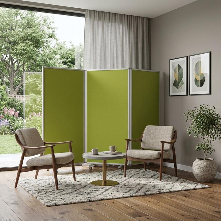 HomeRoots 71" Green Iron Folding Three Panel Screen Room Divider