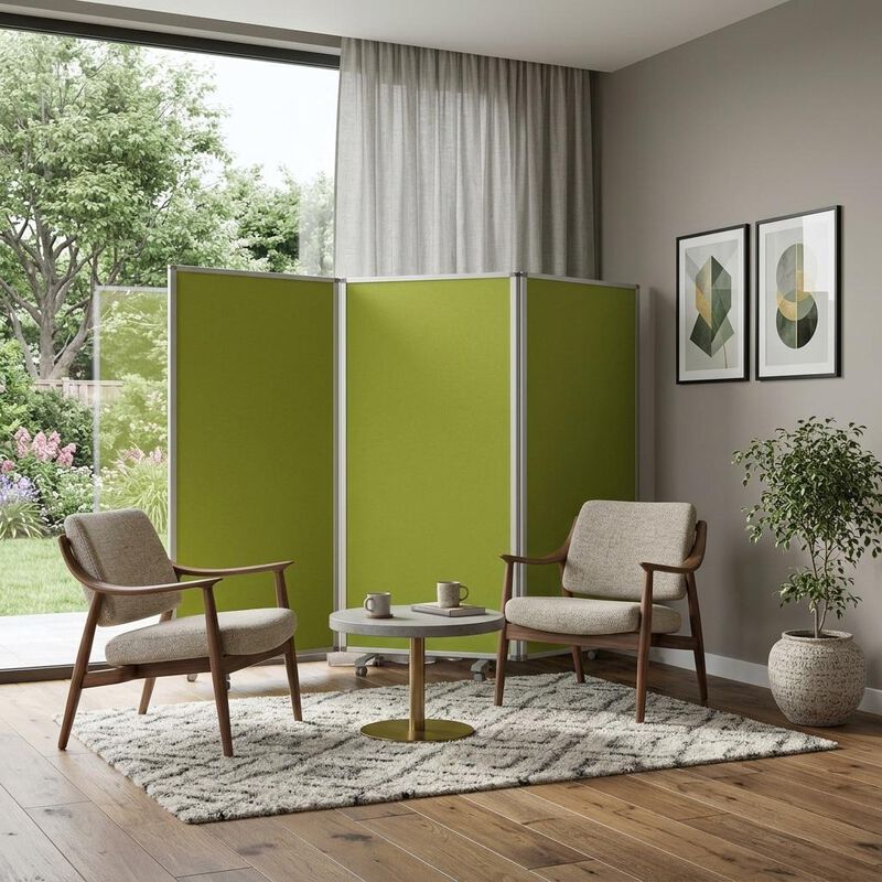 HomeRoots 71" Green Iron Folding Three Panel Screen Room Divider image number 1