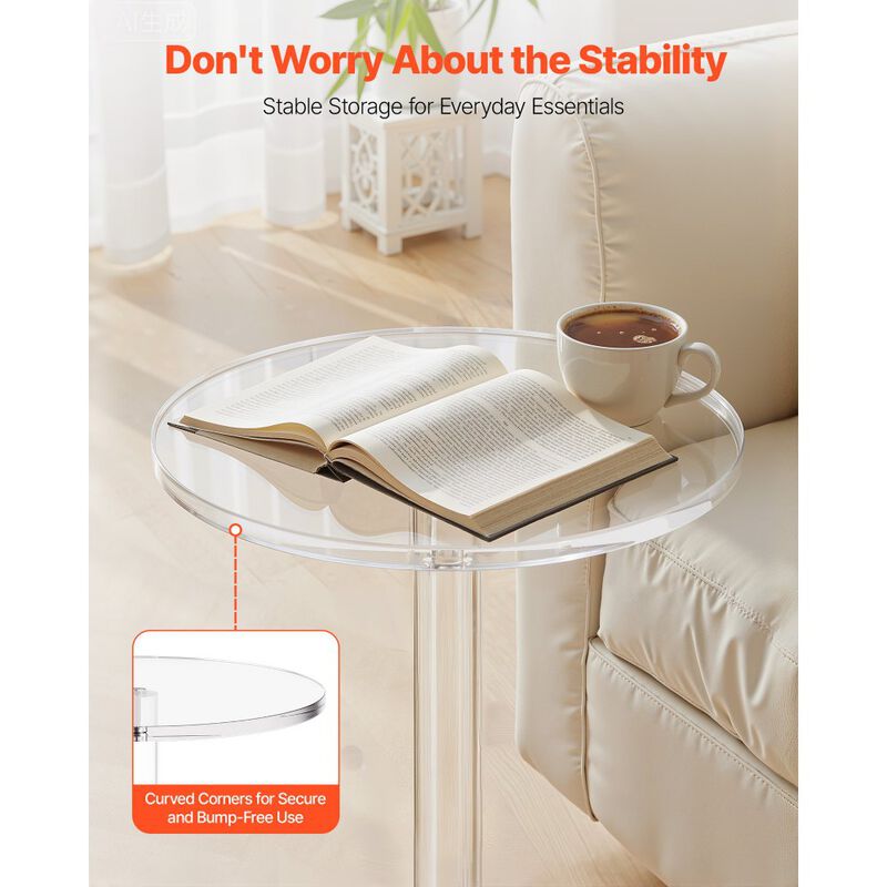 Modern Acrylic End Table Round Top Clear Side Desk Stand image number 6