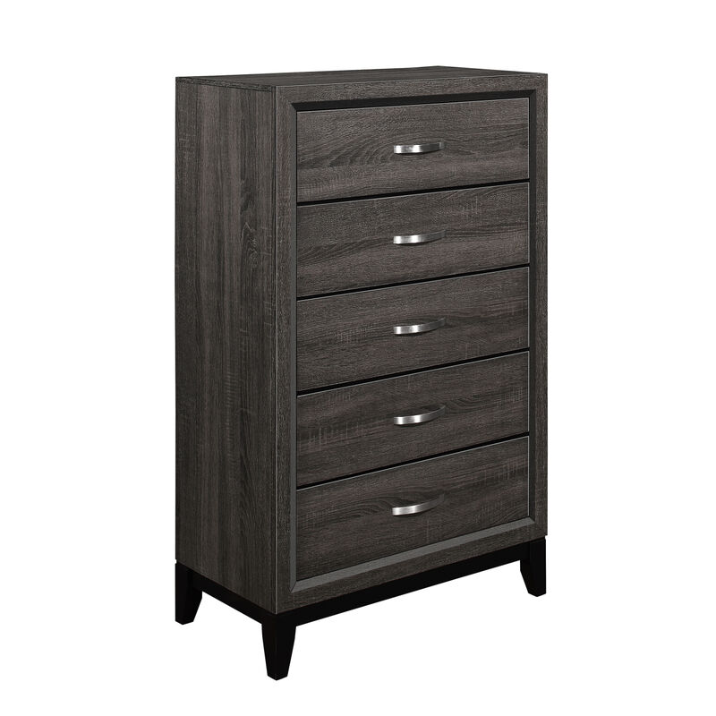 Streamdale Gray Contemporary Chest of Drawers with Polished Chrome Pulls
