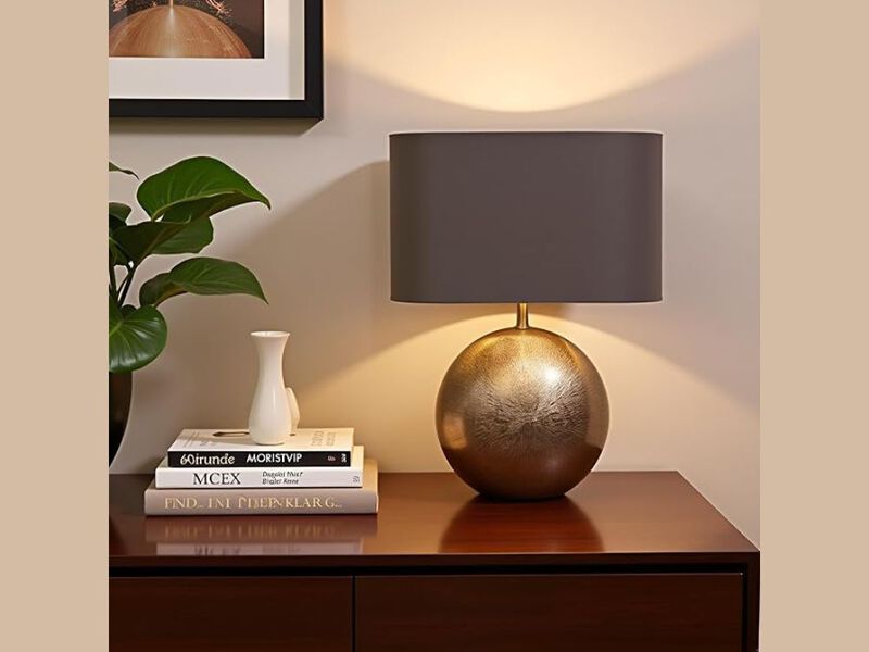 Modern Metal Table Lamp with Antique Gold Finish and Rectangular Lampshade image number 1