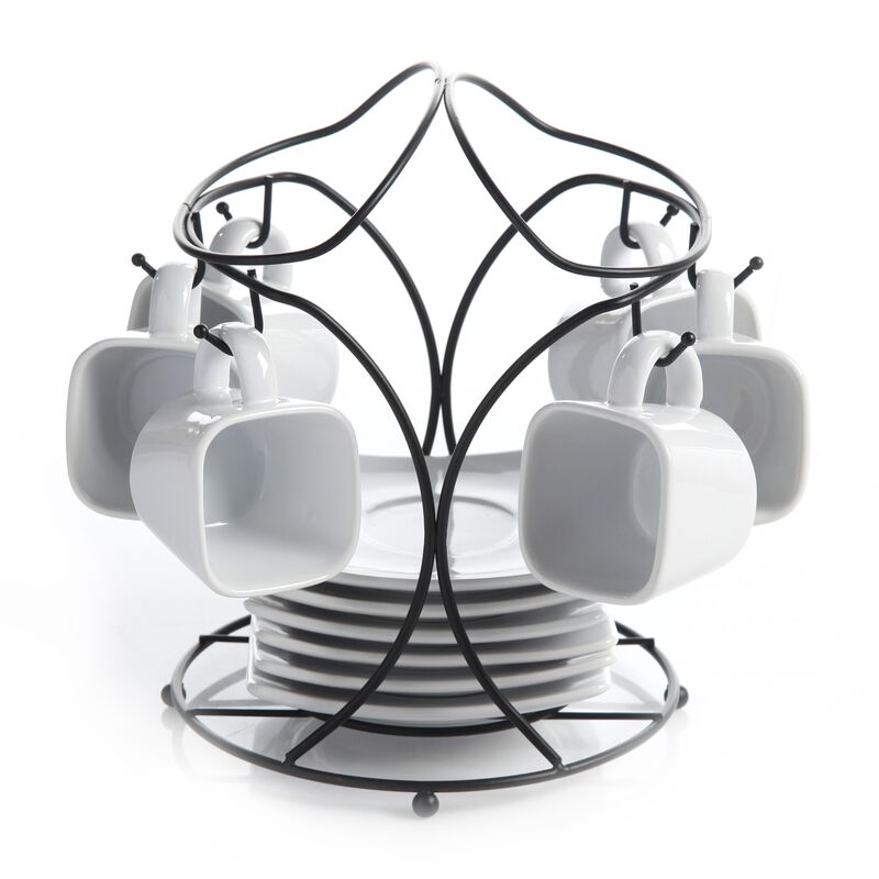 Gibson Elite Gracious Dining 13-Piece Porcelain Espresso and Saucer Set with Metal Rack image number 1