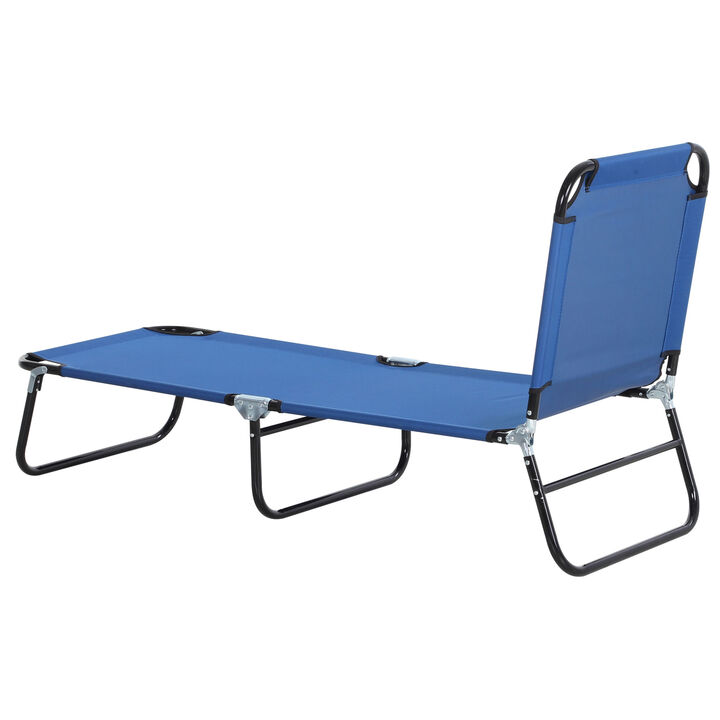 Outsunny Folding Chaise Lounge Pool Chair, Outdoor Sun Tanning Chair with Pillow, 5-Level Reclining Back, Steel Frame & Breathable Mesh for Beach, Yard, Patio, Blue