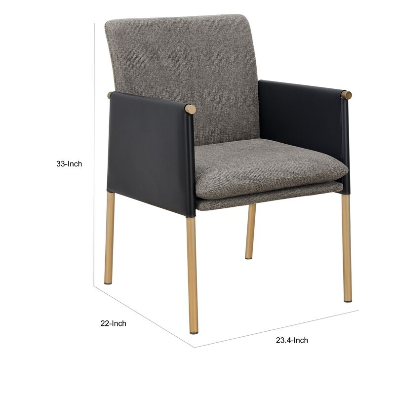 Cid Dorie 22 Inch Dining Chair, Dark Gray Faux  Leather, Brass Steel Legs - Benzara