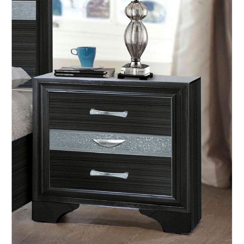Simple Relax 3 Drawers Silver Glitter Inserted Nightstand in Black image number 1