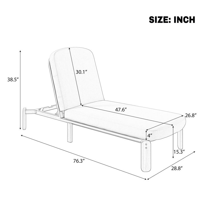 Merax Acacia Wood Adjustable Outdoor Chaise Lounge with Thick UV-Resistant Cushion image number 6