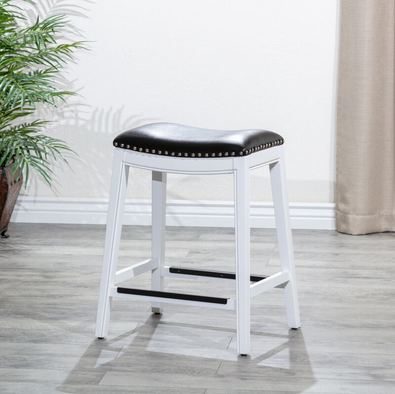 Streamdale 24" Counter Stool, White Finish, Black Leather Seat