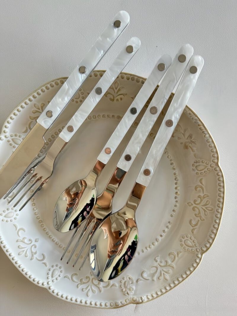 Nebula Flatware Set of 10 Pcs, Modern Marble Pattern Rivet Stainless Steel Cutlery Silverware Set