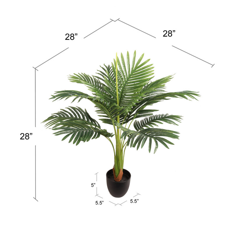 Artificial 28" Fan Palm Bush - Lifelike, 12 Leaves, Indoor/Outdoor Decor - Low Maintenance, UV Resistant, Top Quality Faux Greenery for Home & Garden